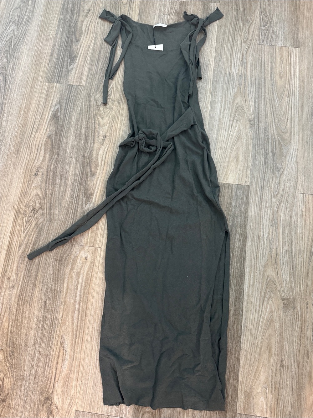 Zara Gray/Olive Green Tie-Shoulder Maxi Dress Small